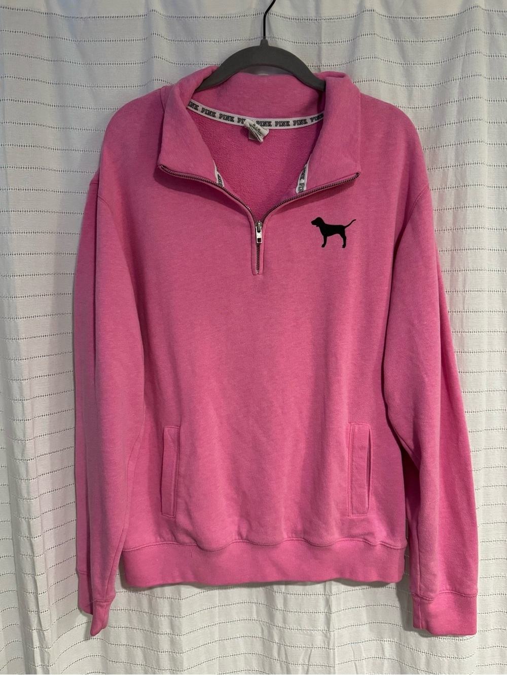 PINK Victoria's Secret Bright Pink Quarter-Zip Pullover Sweatshirt Size Medium - Picture 2 of 6